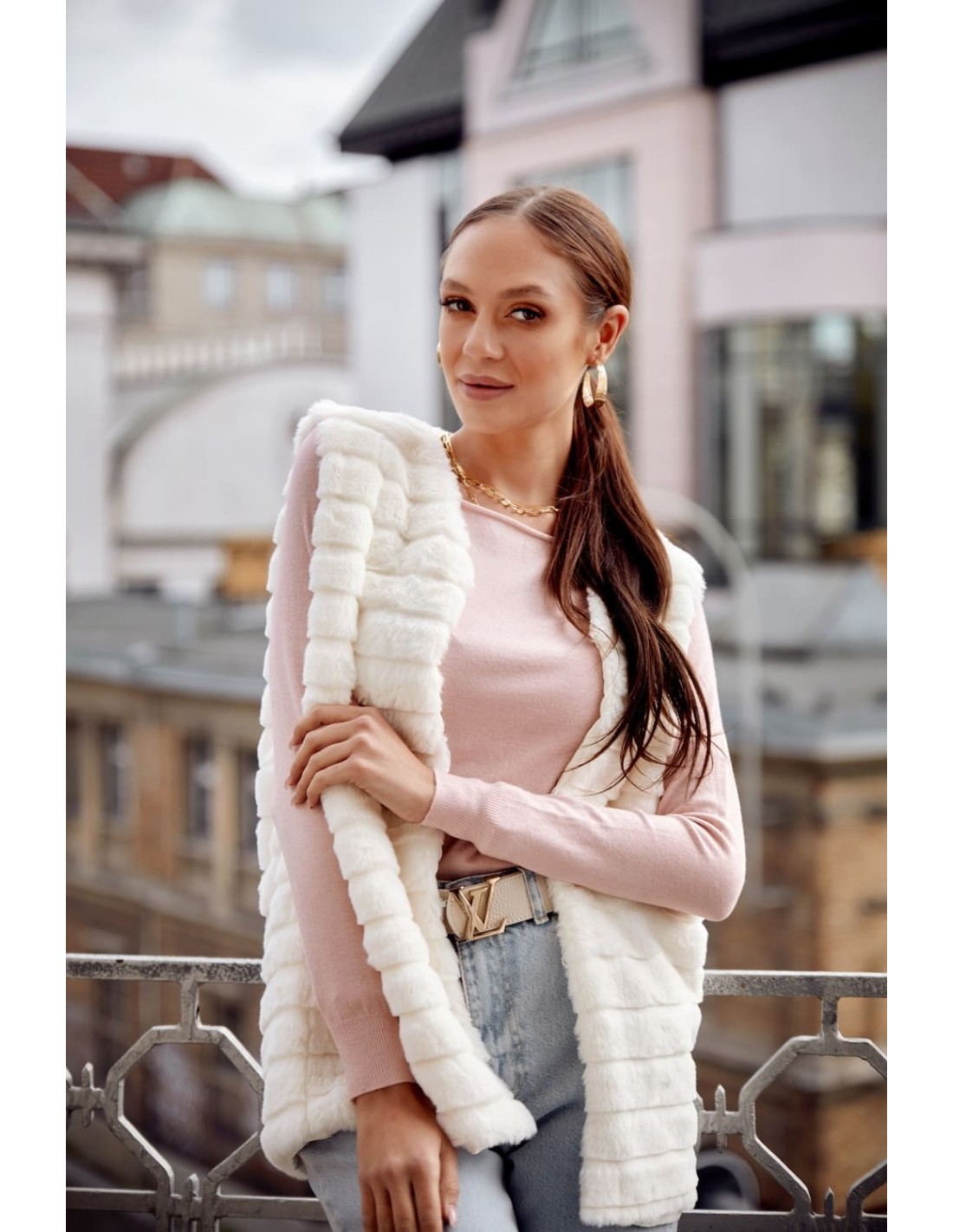 Basic megzta palaidinė, kaklelis, pudra mėlyna 8067 - Internetinė parduotuvė - Boutique